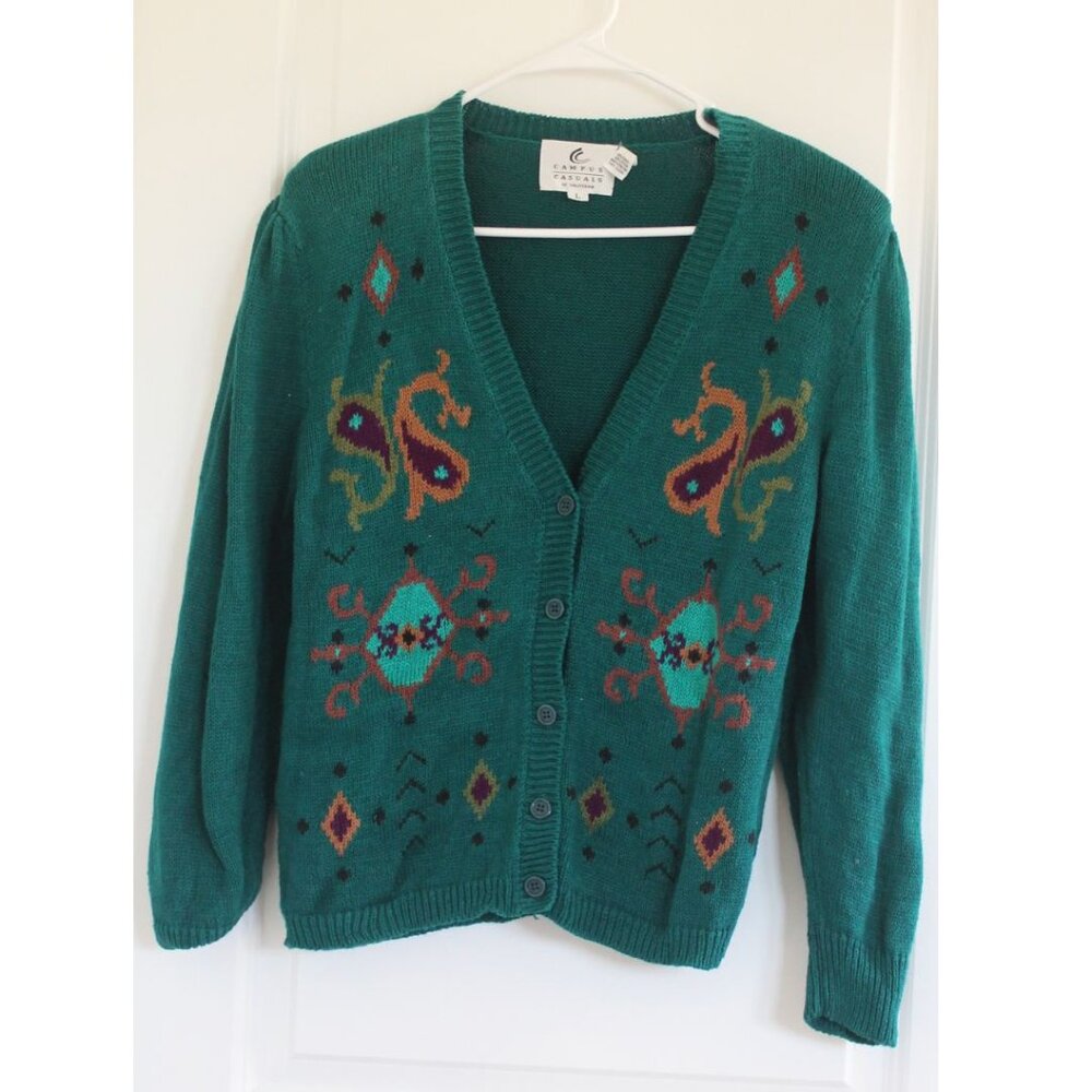Womens L Vintage Campus Casuals of California Green Sweater Cottagecore Adorable